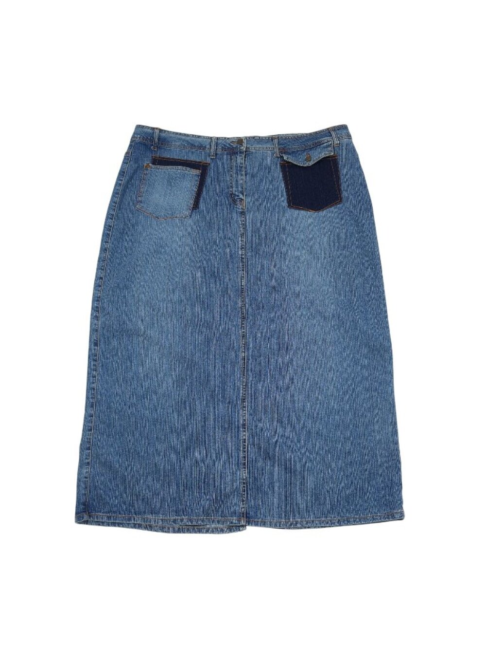 Vintage Y2K Patchwork Pocket Straight Denim Skirt 22 Midi Maxi Stretch Vezucci